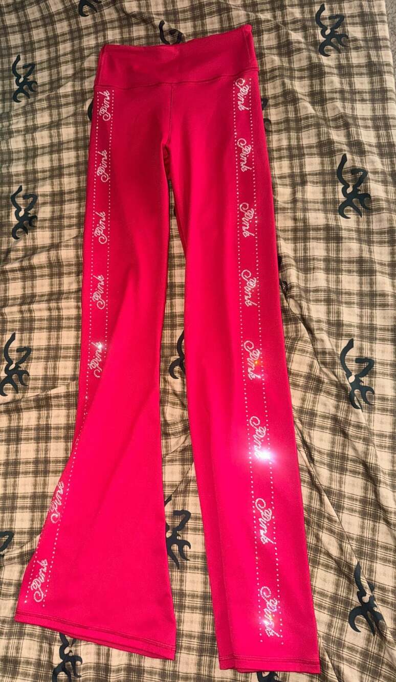 PINK Victoria's Secret Relay Shine Flare Leggings Size S Red Bling
